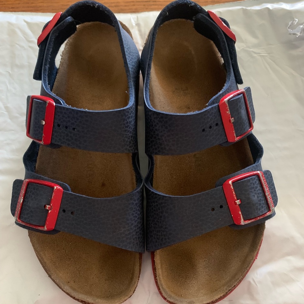 Birkenstock Roma Kids Birkibuc Size 34UK 3-3.5 US boys blue & red